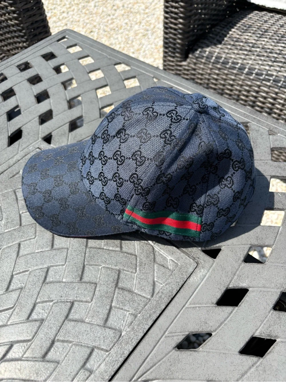 Navy Monogram Baseball Cap with Green-Red Web